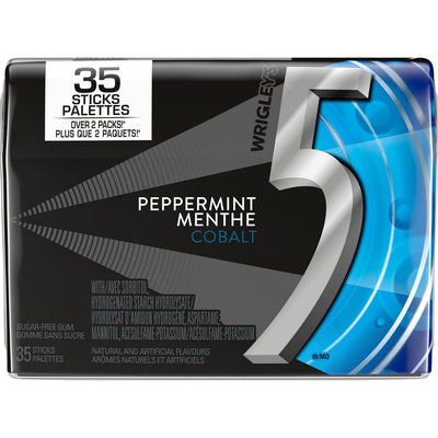 5 GUM, Peppermint-Cobalt Flavoured Sugar Free Chewing Gum, 35 Sticks, 1 Pack - Bringme