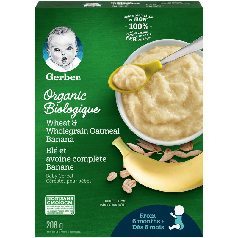 GERBER® Organic Wheat & Wholegrain Oatmeal Banana, Baby Cereal - 208 g