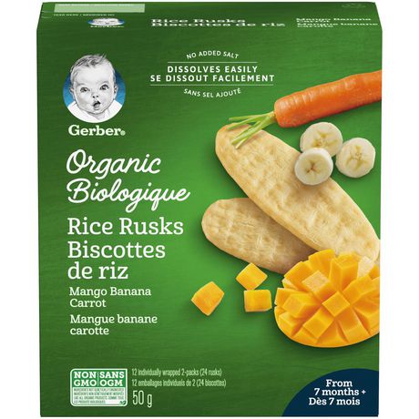 GERBER® Organic Rice Rusks, Mango Banana Carrot, Baby Snacks 24 Rusks - 50 g