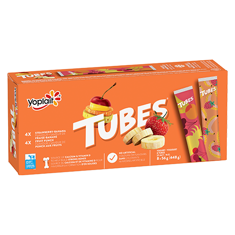 Tubes by Yoplait 2% M.F. Fruit Punch & Strawberry Banana Flavor - 8x56g
