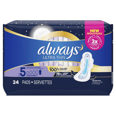 Always PADS - ULTRA THIN Size 5 - Extra Heavy Overnight, Flexi Wings - 25 pads - Bringme