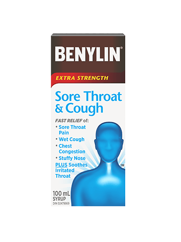 Benylin Extra strength Sore throat and cough -100ml - Bringme