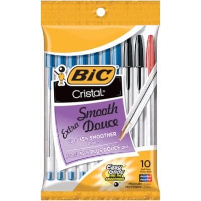 Bic Cristal Ballpoint Stick Pens, Assorted Colours, Medium Tip, 10 Ball Pens - Bringme
