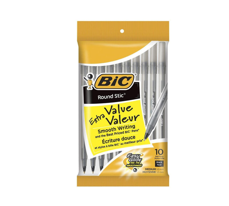 BIC Round Stic Extra Value, Black Ink, Medium Point - 10-Count - Bringme