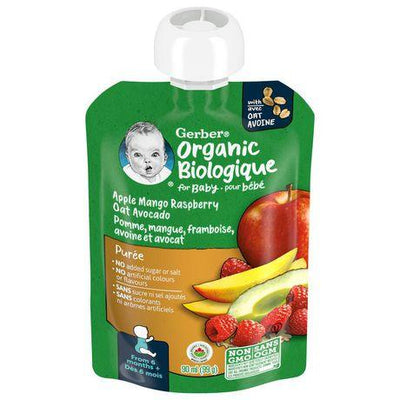 GERBER Organic Baby Purée Apple Mango Raspberry Avocado Oat - 90 ml - Bringme