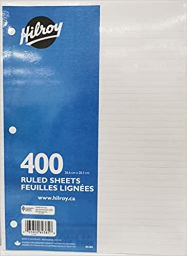 Hilroy Ruled Refill Paper, 3 Hole Punched, 26.6 cm x 20.3 cm, 400 Sheets Per Pack, White - Bringme