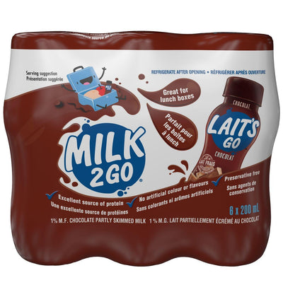 Milk 2 Go 1% Chocolate Partly Skimmed Milk - 6x200ml - Bringme