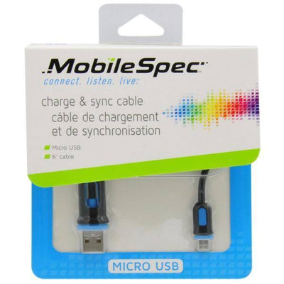 MobileSpec 6 ft. Micro to USB Charge and Sync Cable in Black - Bringme