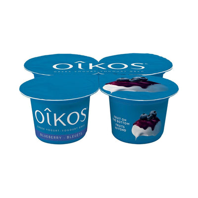 Oikos Greek Yogurt, Blueberry Flavour, Fruit on the Bottom, 2% M.F. 4x100g - Bringme