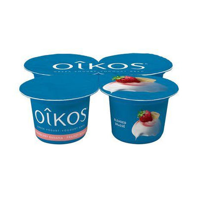 Oikos Greek Yogurt, Strawberry-Banana Flavour, Blended, 2% M.F. 4x100g - Bringme