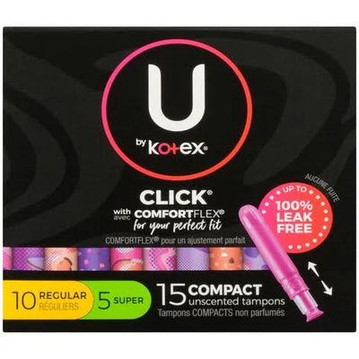 U by Kotex TAMPONS Click with Comfort Flex 10 REGULAR 5 SUPER - 15 tampons - Bringme