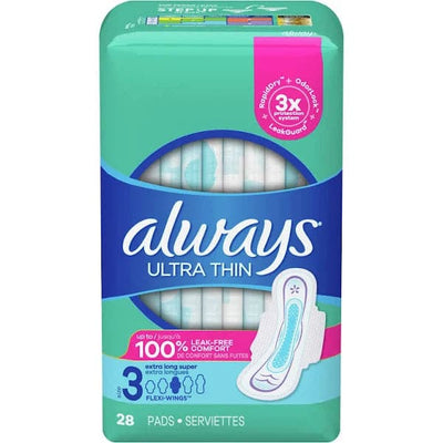 Always PADS - ULTRA THIN, Size 3 Extra Long with Flexi Wings - 28 pads - Bringme