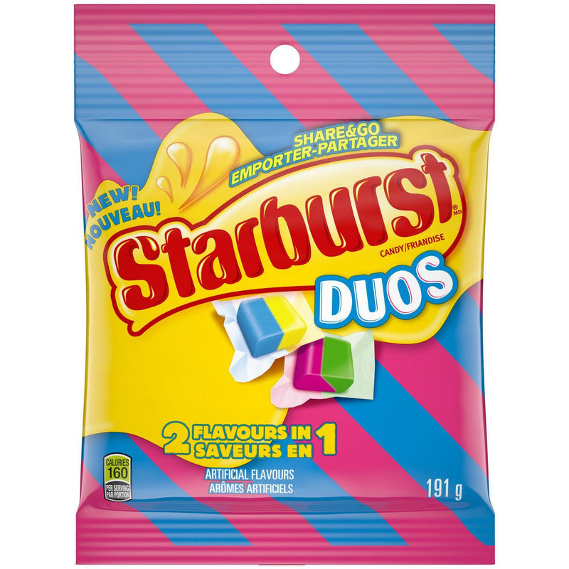 Starburst Duos Fruit Chew Candies, Fruity Flavoured, Bag - 191g - Bringme