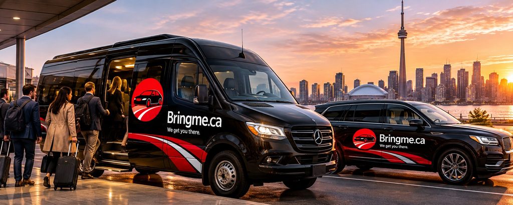 Bringme.ca Sprinter van and SUV in front of the Toronto skyline